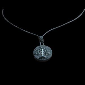 Obsidian Tree of Life Pendant on Hand Knotted Soft Black Leather Cord Necklace